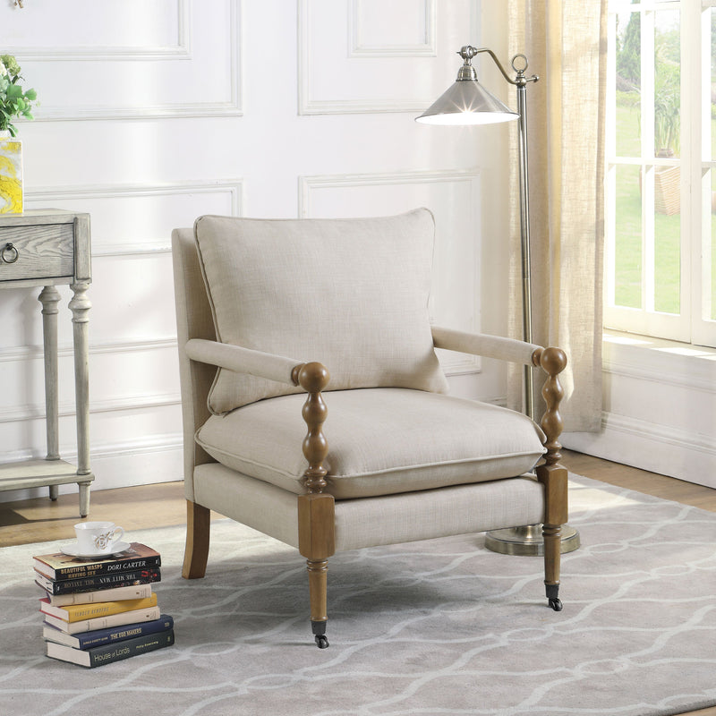 Sillón tapizado Dempsy con ruedas, beige