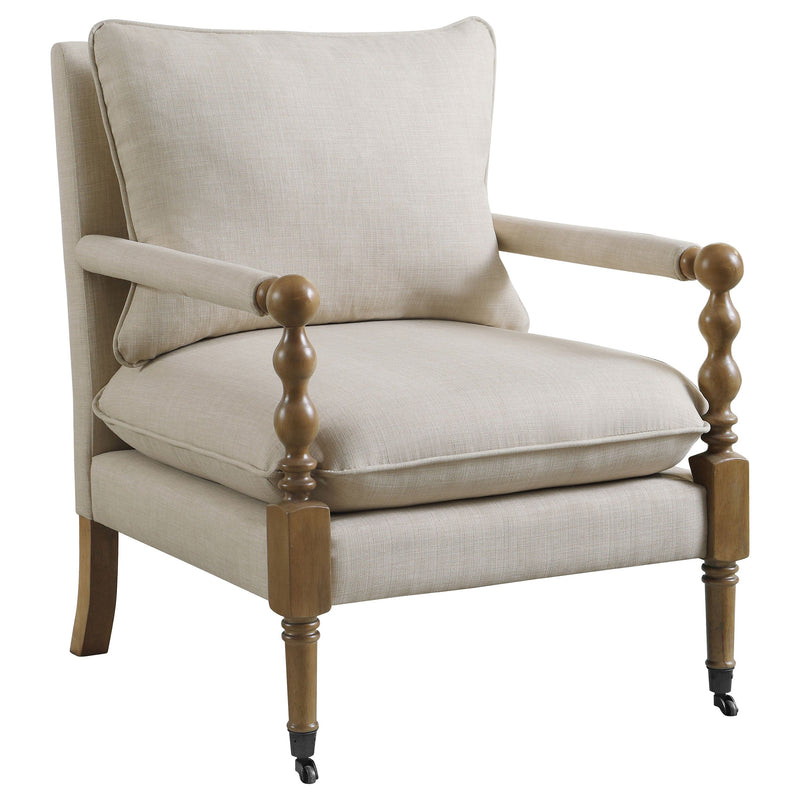 Sillón tapizado Dempsy con ruedas, beige