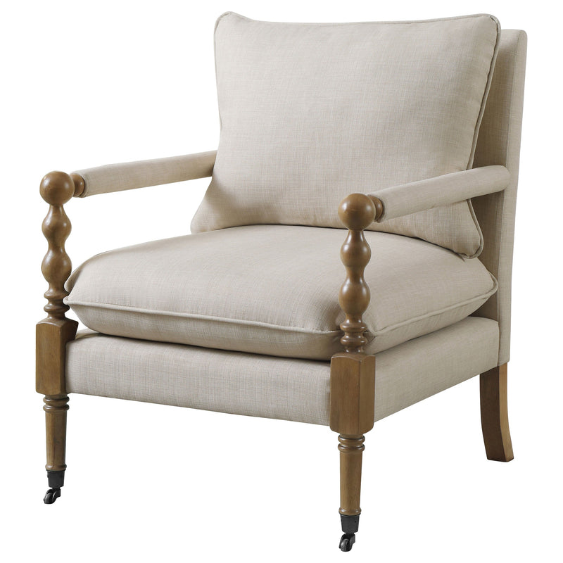 Sillón tapizado Dempsy con ruedas, beige