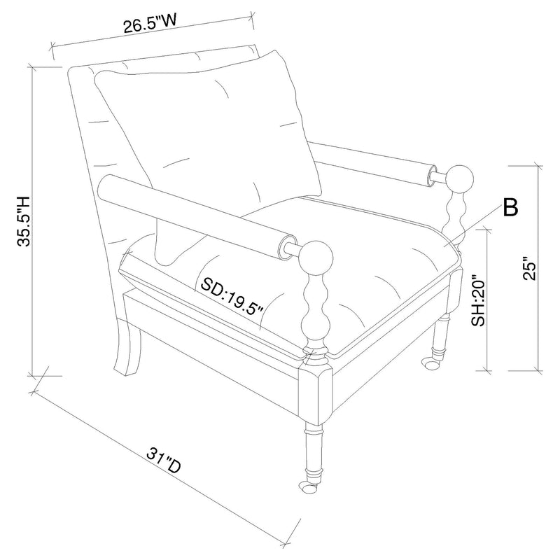 Sillón tapizado Dempsy con ruedas, beige
