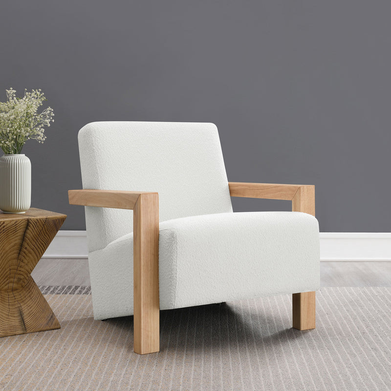 Sillón Tapizado de Piel Sintética Fitzroy con Brazos de Madera Maciza
