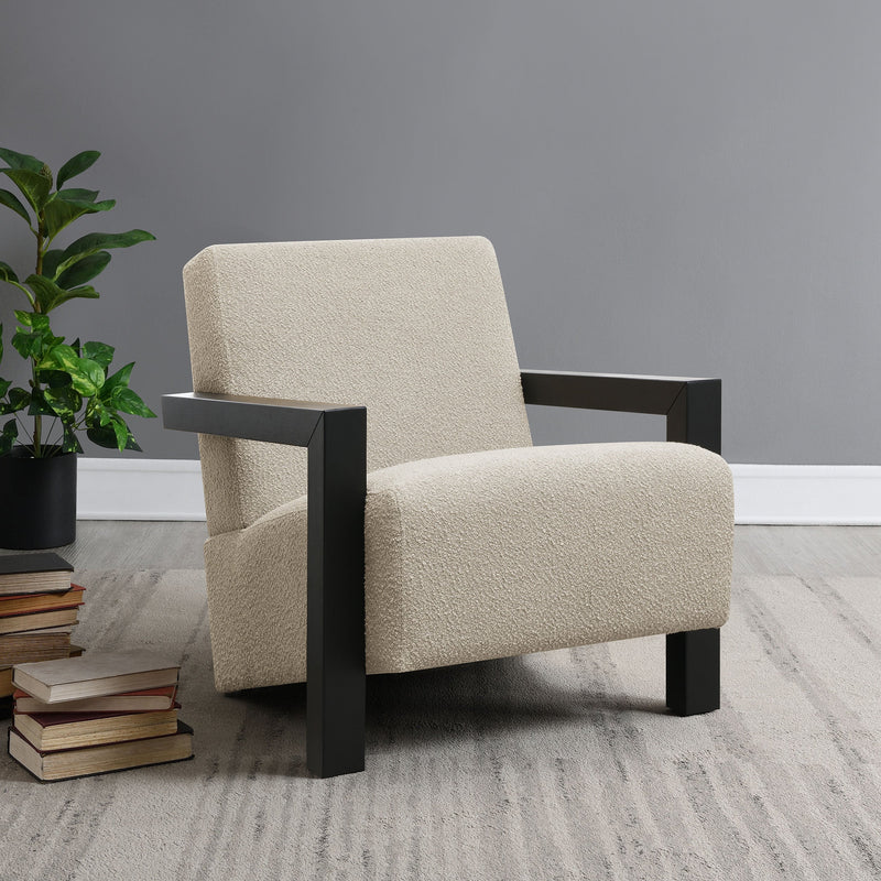 Sillón Tapizado de Piel Sintética Fitzroy con Brazos de Madera Maciza