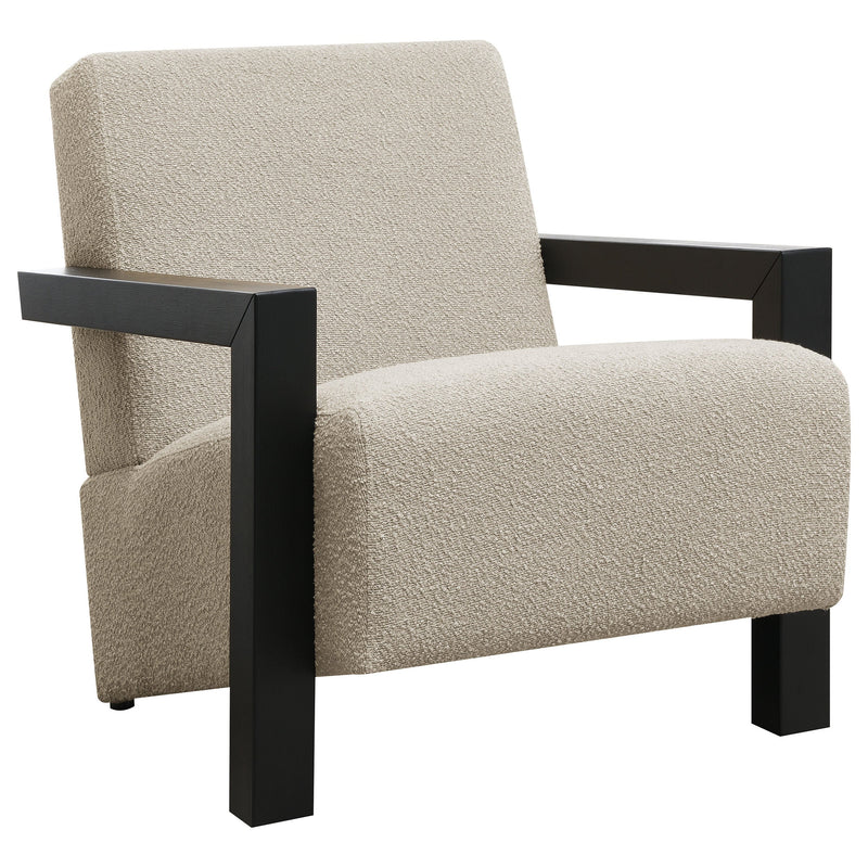 Sillón Tapizado de Piel Sintética Fitzroy con Brazos de Madera Maciza
