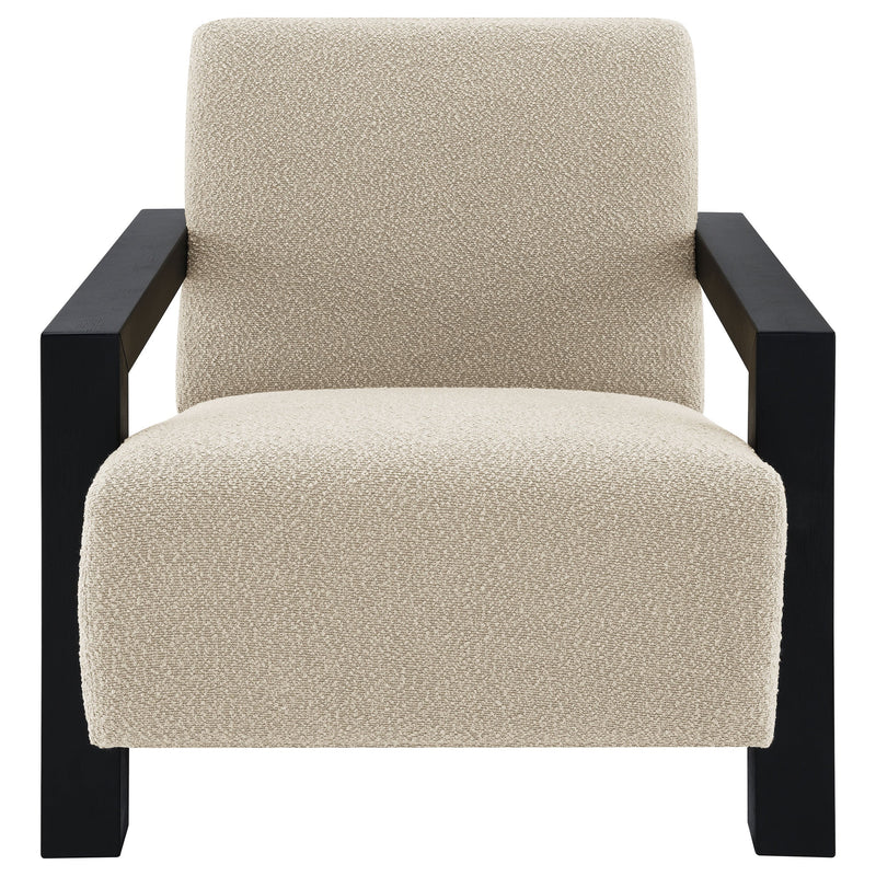 Sillón Tapizado de Piel Sintética Fitzroy con Brazos de Madera Maciza