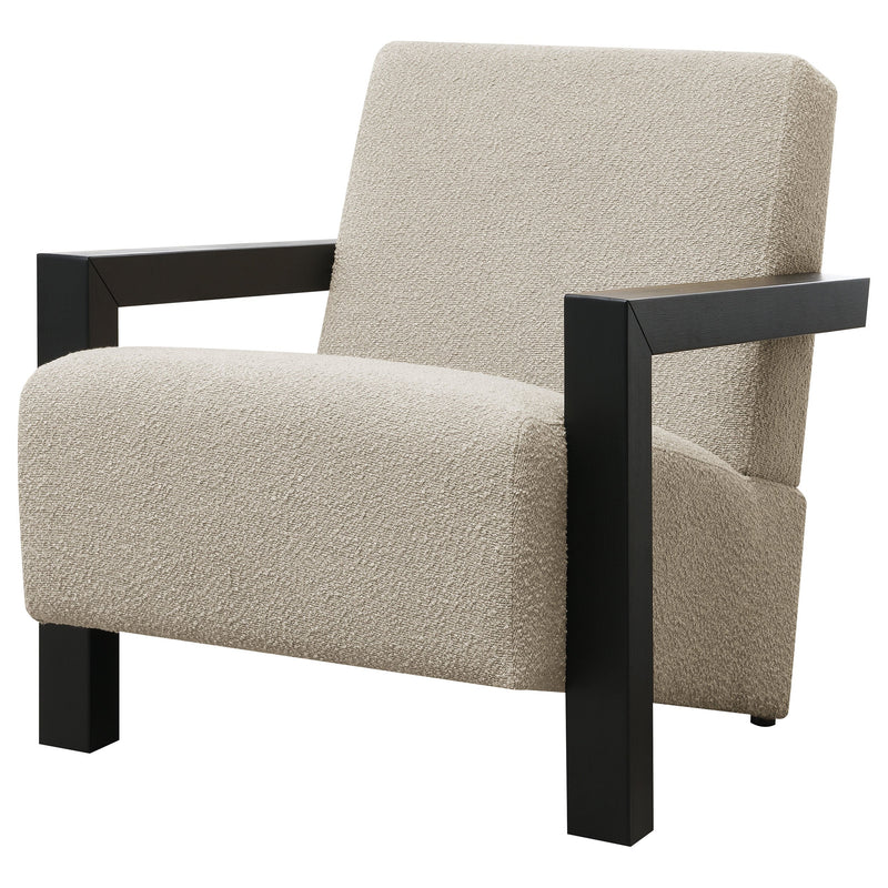 Sillón Tapizado de Piel Sintética Fitzroy con Brazos de Madera Maciza