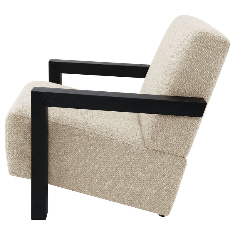 Sillón Tapizado de Piel Sintética Fitzroy con Brazos de Madera Maciza