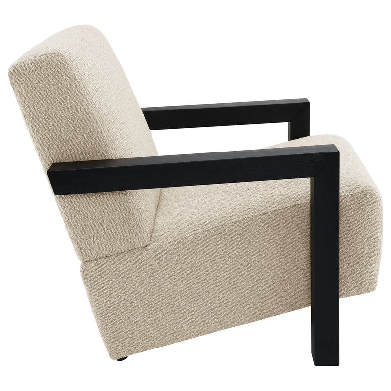 Sillón Tapizado de Piel Sintética Fitzroy con Brazos de Madera Maciza