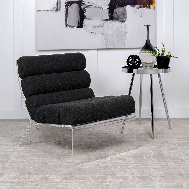 Sillón acrílico sin brazos tapizado Serreta Boucle, negro