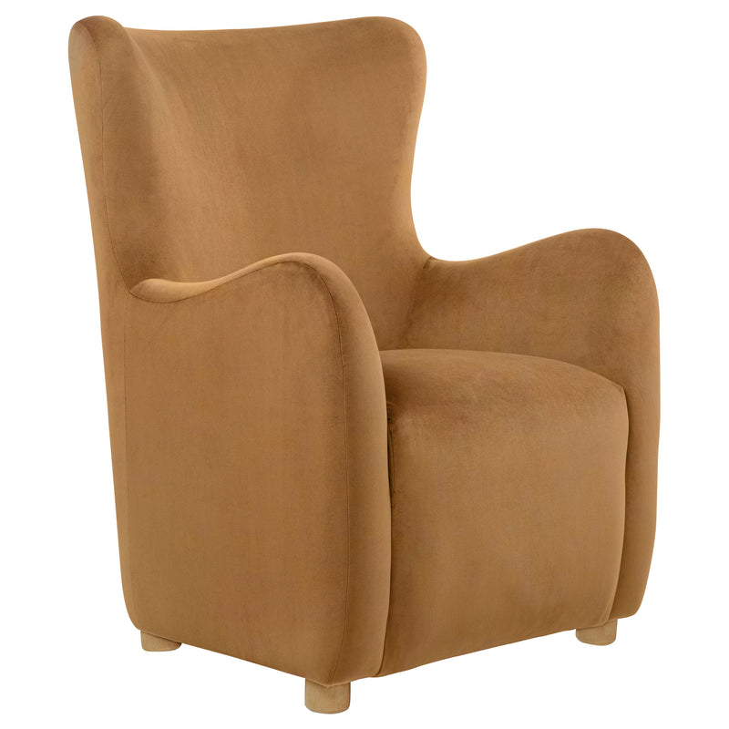 Sillón Thornton con respaldo de orejas tapizado en terciopelo color coñac