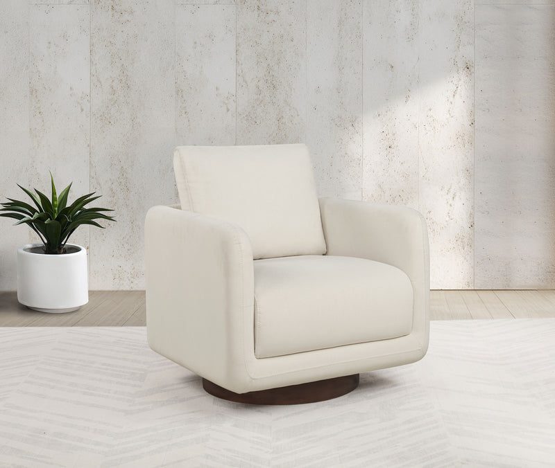 Sillón giratorio Iris tapizado en tela color marfil