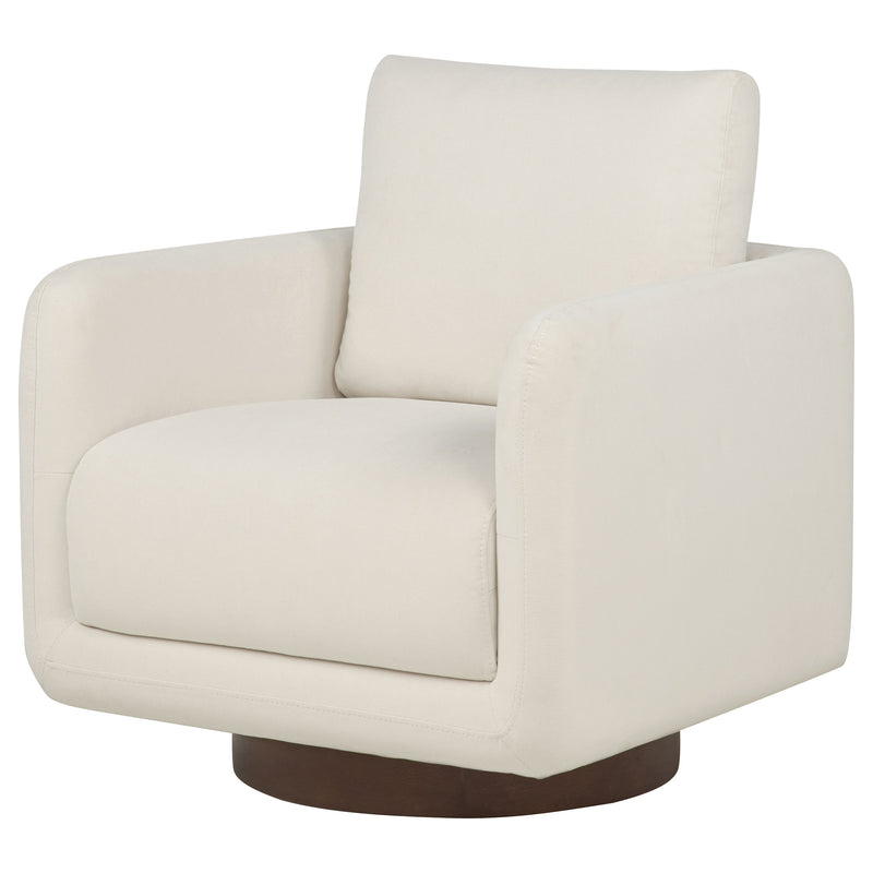 Sillón giratorio Iris tapizado en tela color marfil