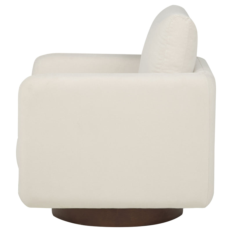 Sillón giratorio Iris tapizado en tela color marfil