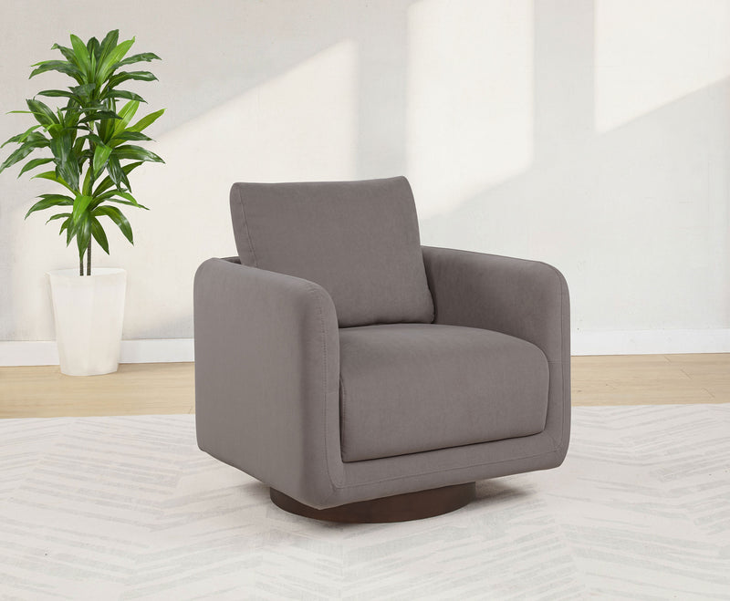 Sillón giratorio Iris tapizado en tela color marfil