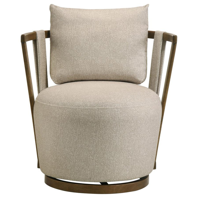 Harlowe Upholstered Swivel Accent Chair with Wood Arms Greige and Brown