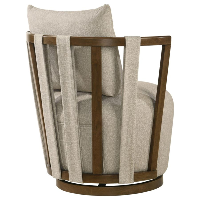 Harlowe Upholstered Swivel Accent Chair with Wood Arms Greige and Brown