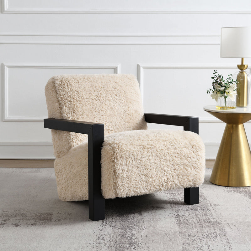 Sillón Tapizado de Piel Sintética Fitzroy con Brazos de Madera Maciza
