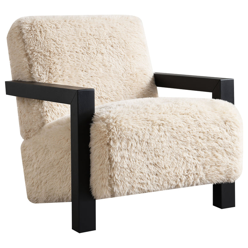 Sillón Tapizado de Piel Sintética Fitzroy con Brazos de Madera Maciza