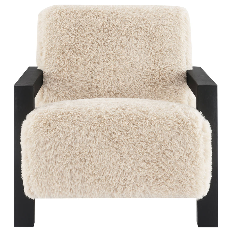 Sillón Tapizado de Piel Sintética Fitzroy con Brazos de Madera Maciza