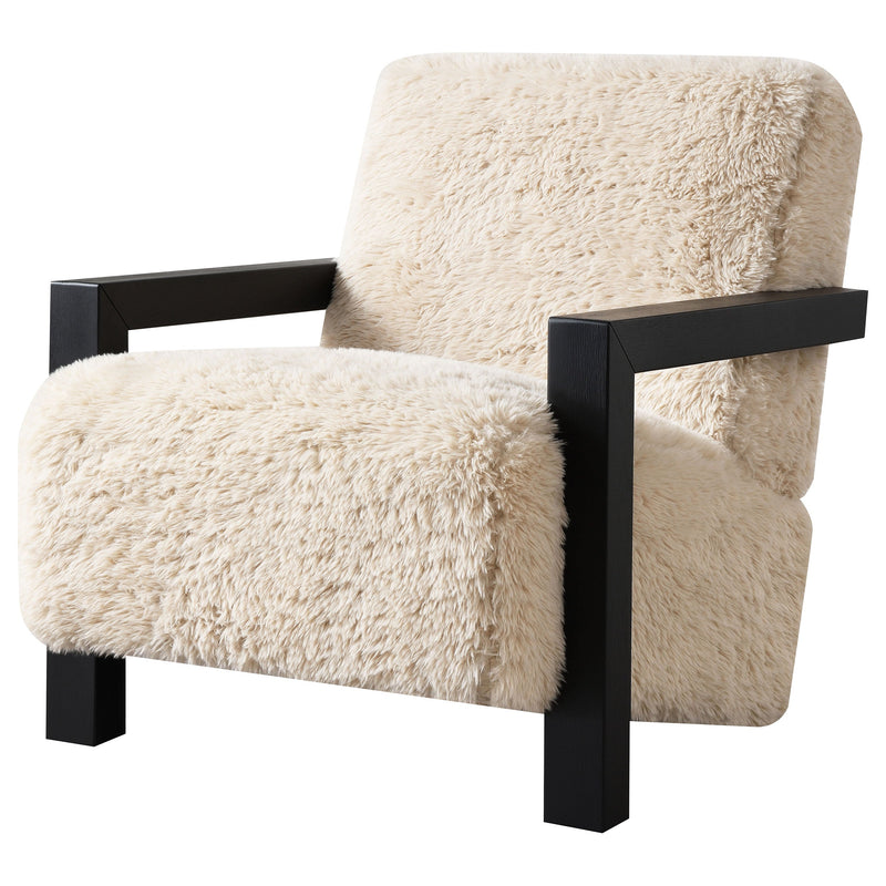 Sillón Tapizado de Piel Sintética Fitzroy con Brazos de Madera Maciza