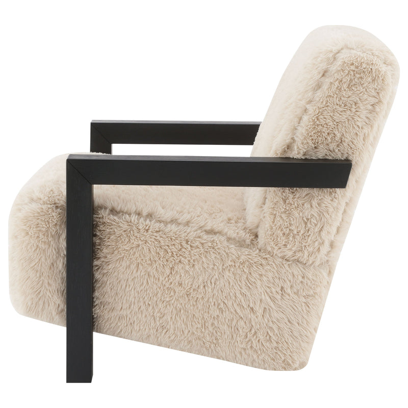Sillón Tapizado de Piel Sintética Fitzroy con Brazos de Madera Maciza