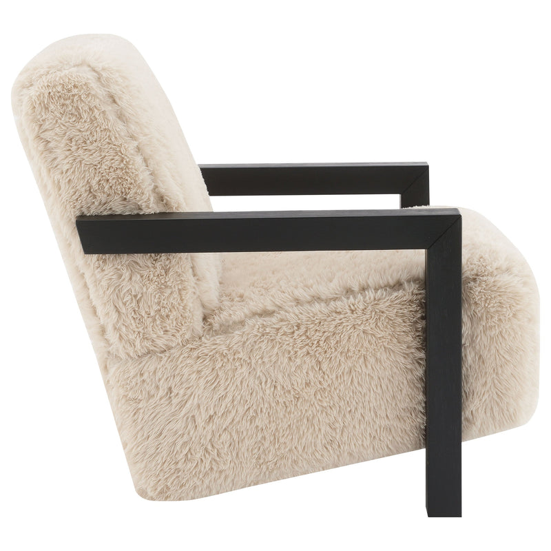 Sillón Tapizado de Piel Sintética Fitzroy con Brazos de Madera Maciza