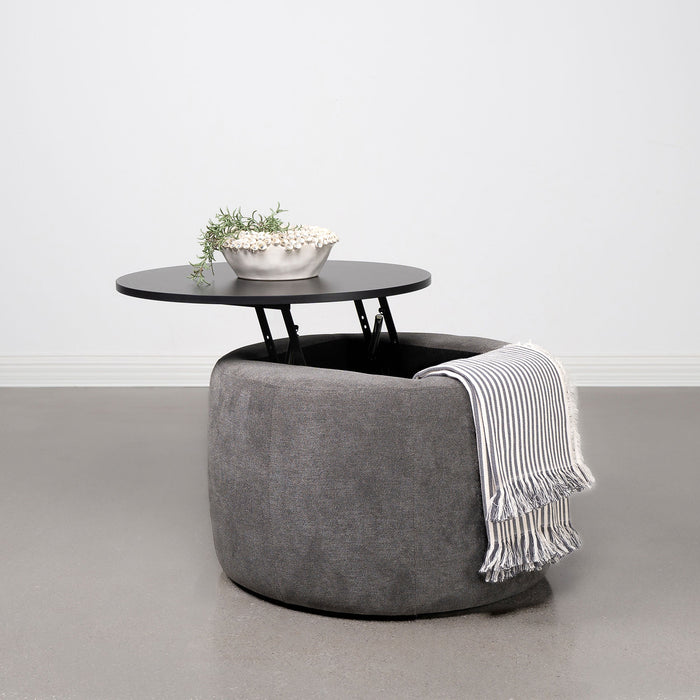 Tesoro Upholstered Round Lift Top Storage Ottoman Grey and Black