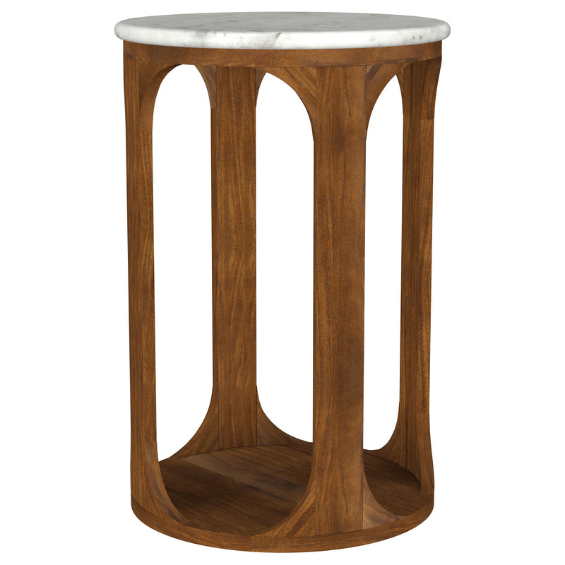 Mesa auxiliar Berkeley de mármol redondo, blanco y marrón