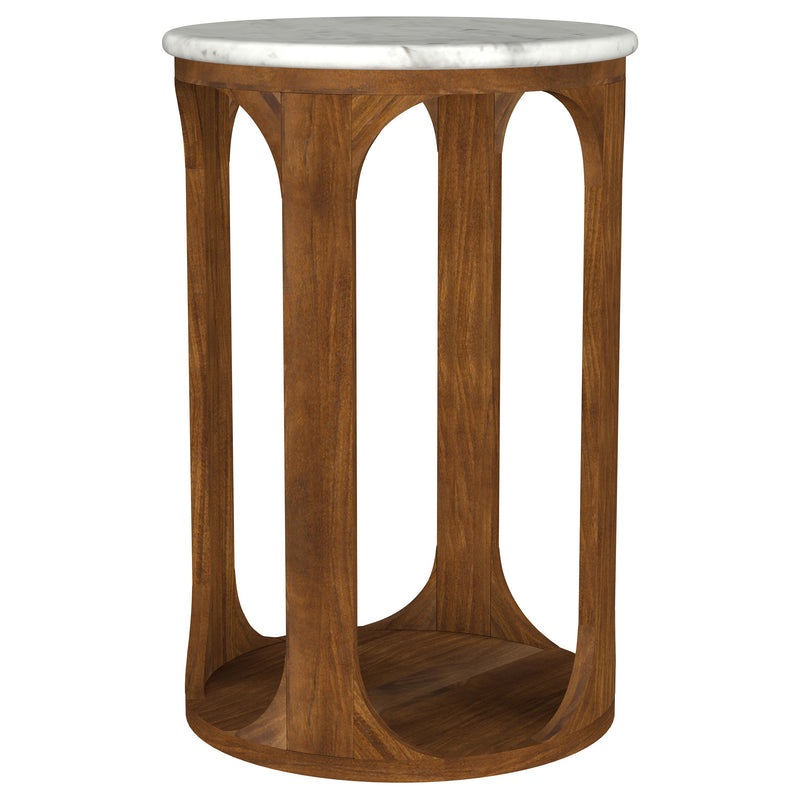 Mesa auxiliar Berkeley de mármol redondo, blanco y marrón
