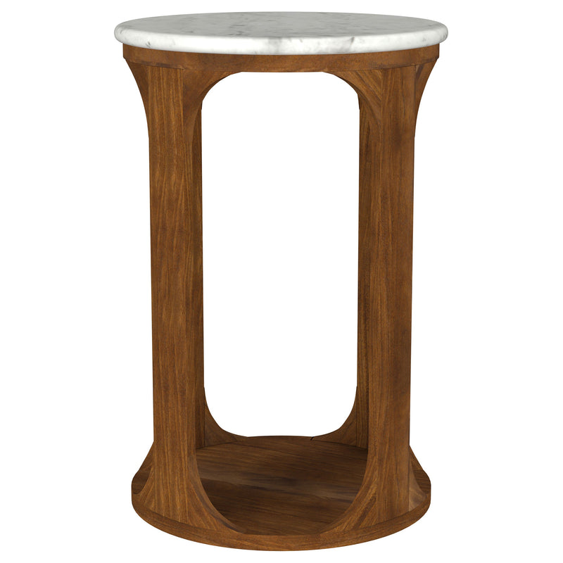 Mesa auxiliar Berkeley de mármol redondo, blanco y marrón