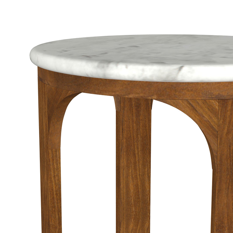 Mesa auxiliar Berkeley de mármol redondo, blanco y marrón
