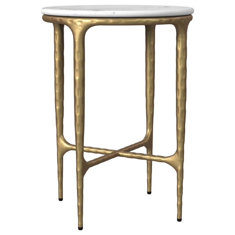 Mesa auxiliar redonda Baldwin con tablero de mármol blanco y dorado