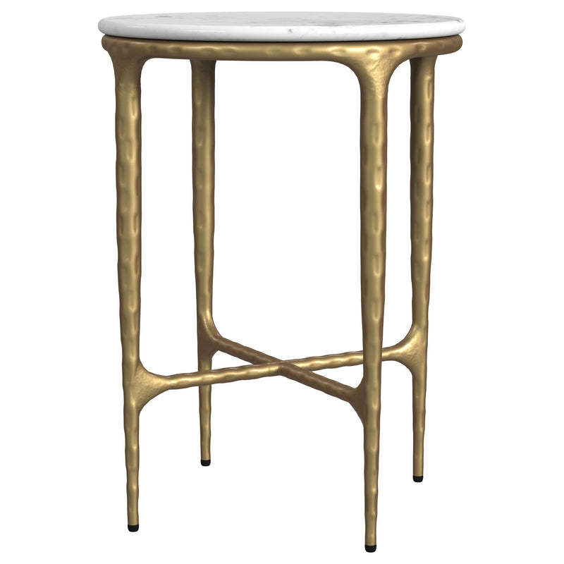 Mesa auxiliar redonda Baldwin con tablero de mármol blanco y dorado