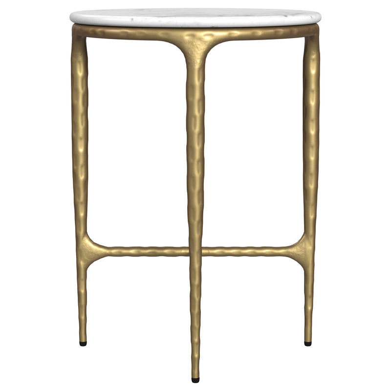 Mesa auxiliar redonda Baldwin con tablero de mármol blanco y dorado