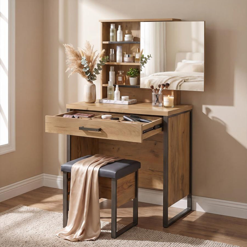 Bettin Vanity Set with Sliding Mirror and Stool