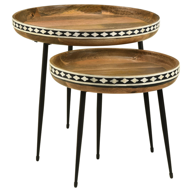 Mesa nido de 2 piezas de madera maciza con incrustaciones de hueso Ollie Natural