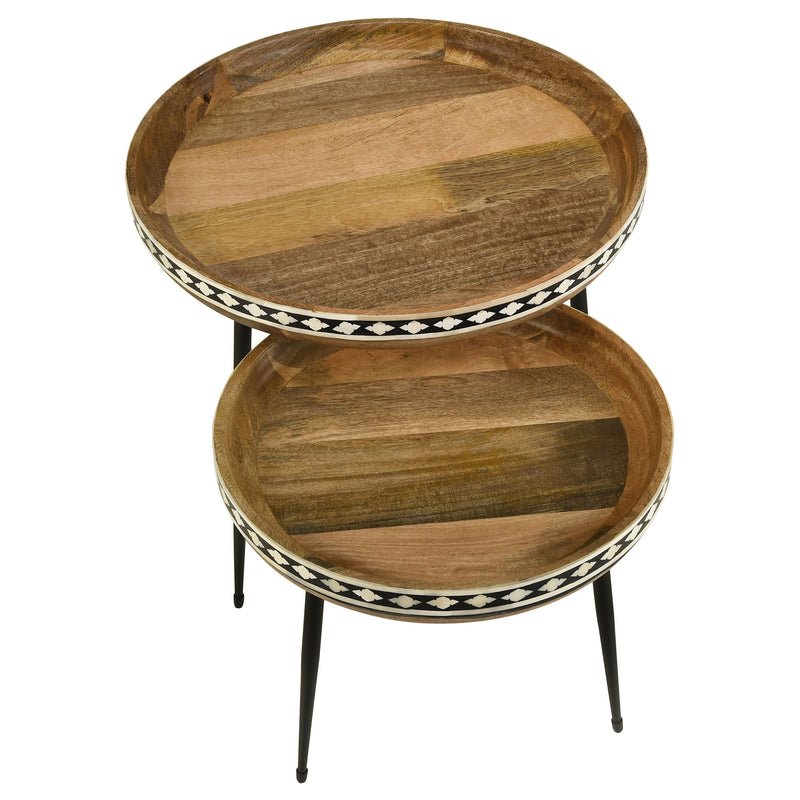 Mesa nido de 2 piezas de madera maciza con incrustaciones de hueso Ollie Natural