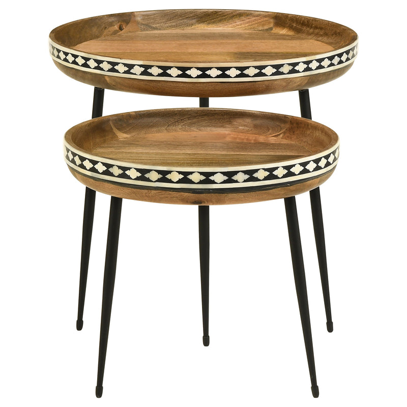 Mesa nido de 2 piezas de madera maciza con incrustaciones de hueso Ollie Natural