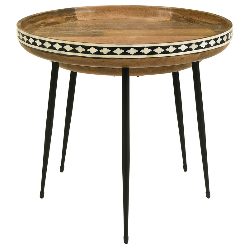 Mesa nido de 2 piezas de madera maciza con incrustaciones de hueso Ollie Natural