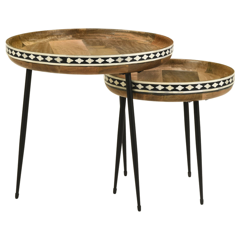 Mesa nido de 2 piezas de madera maciza con incrustaciones de hueso Ollie Natural