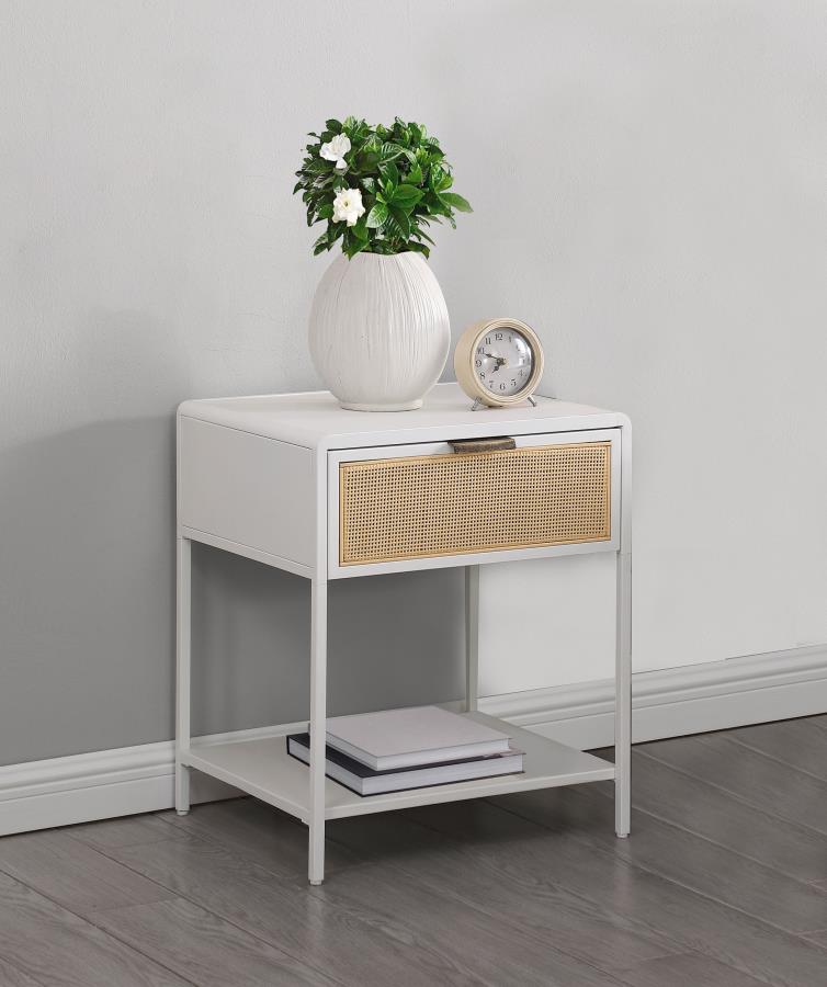 Amherst 1-drawer Radio Weave Cane Metal Bedside Table