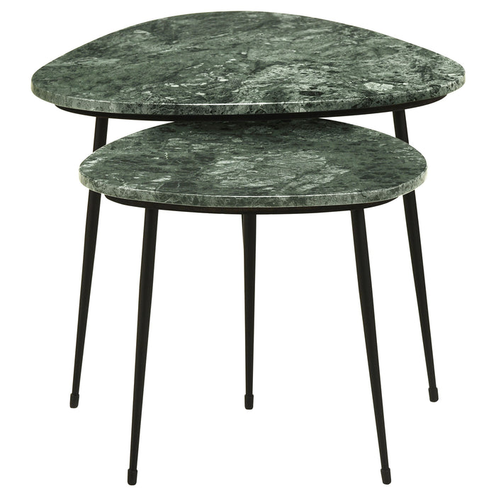 Tobias 2-piece Triangular Marble Top Nesting Table Green and Black