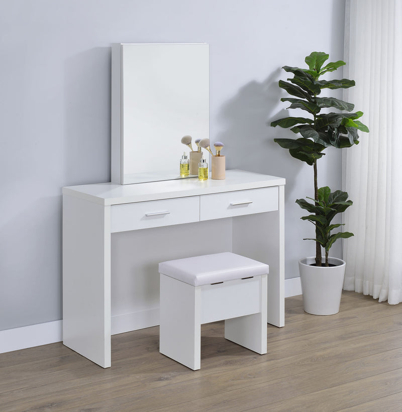 Tocador Bunbury con espejo y taburete, color blanco
