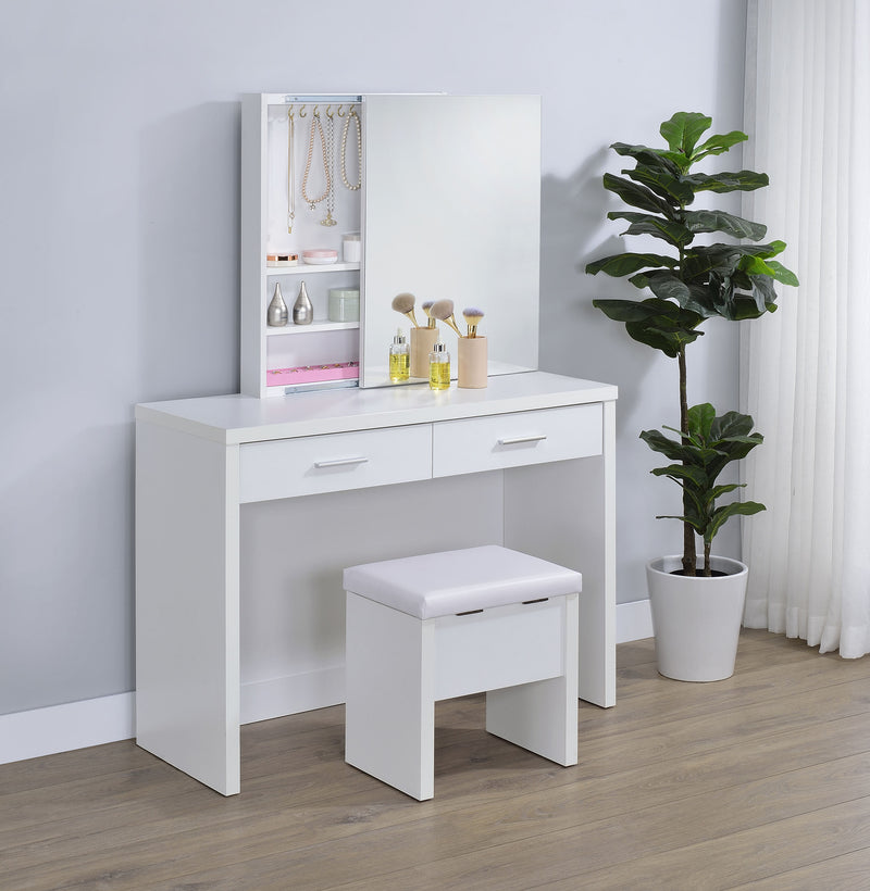 Tocador Bunbury con espejo y taburete, color blanco