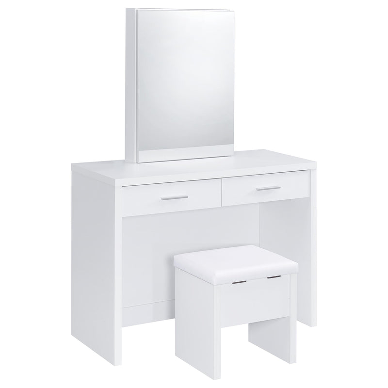 Tocador Bunbury con espejo y taburete, color blanco