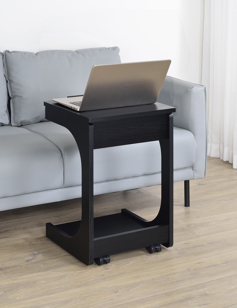 Mesa auxiliar Ralston en forma de C con tapa elevable y ruedas, color negro