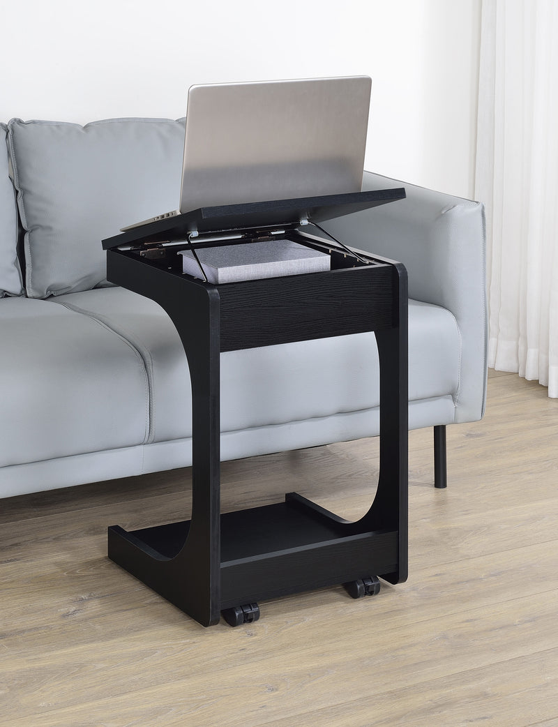 Mesa auxiliar Ralston en forma de C con tapa elevable y ruedas, color negro