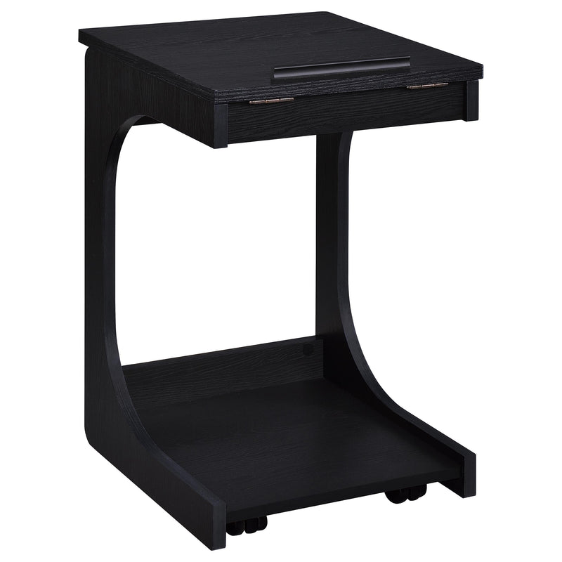 Mesa auxiliar Ralston en forma de C con tapa elevable y ruedas, color negro