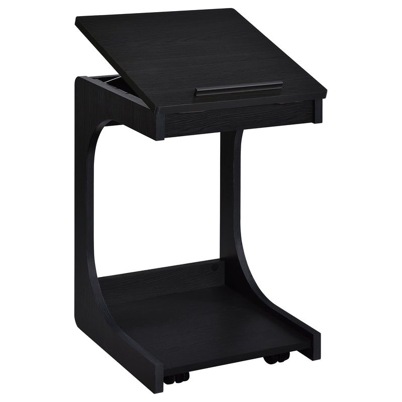 Mesa auxiliar Ralston en forma de C con tapa elevable y ruedas, color negro