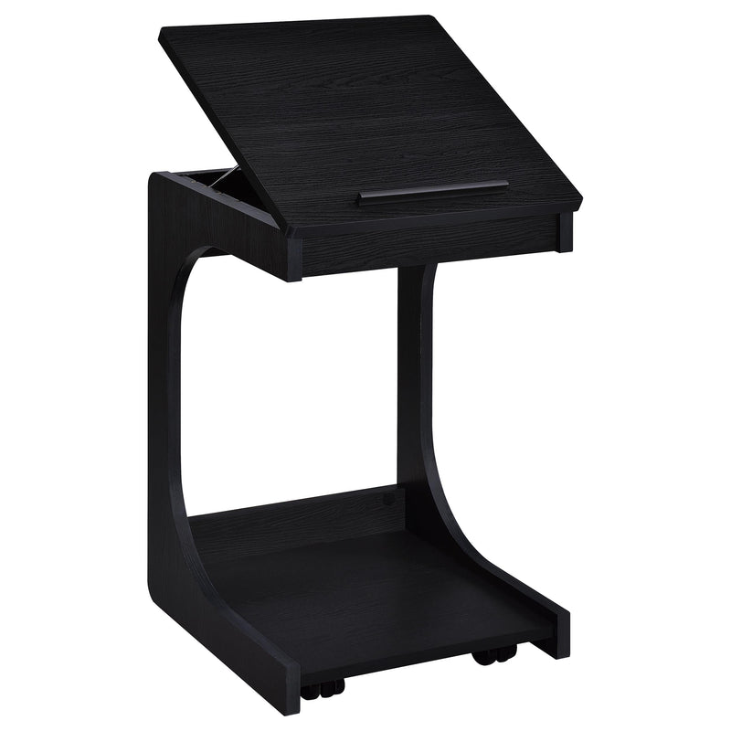 Mesa auxiliar Ralston en forma de C con tapa elevable y ruedas, color negro