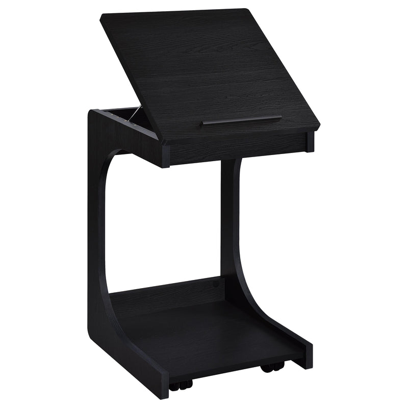 Mesa auxiliar Ralston en forma de C con tapa elevable y ruedas, color negro